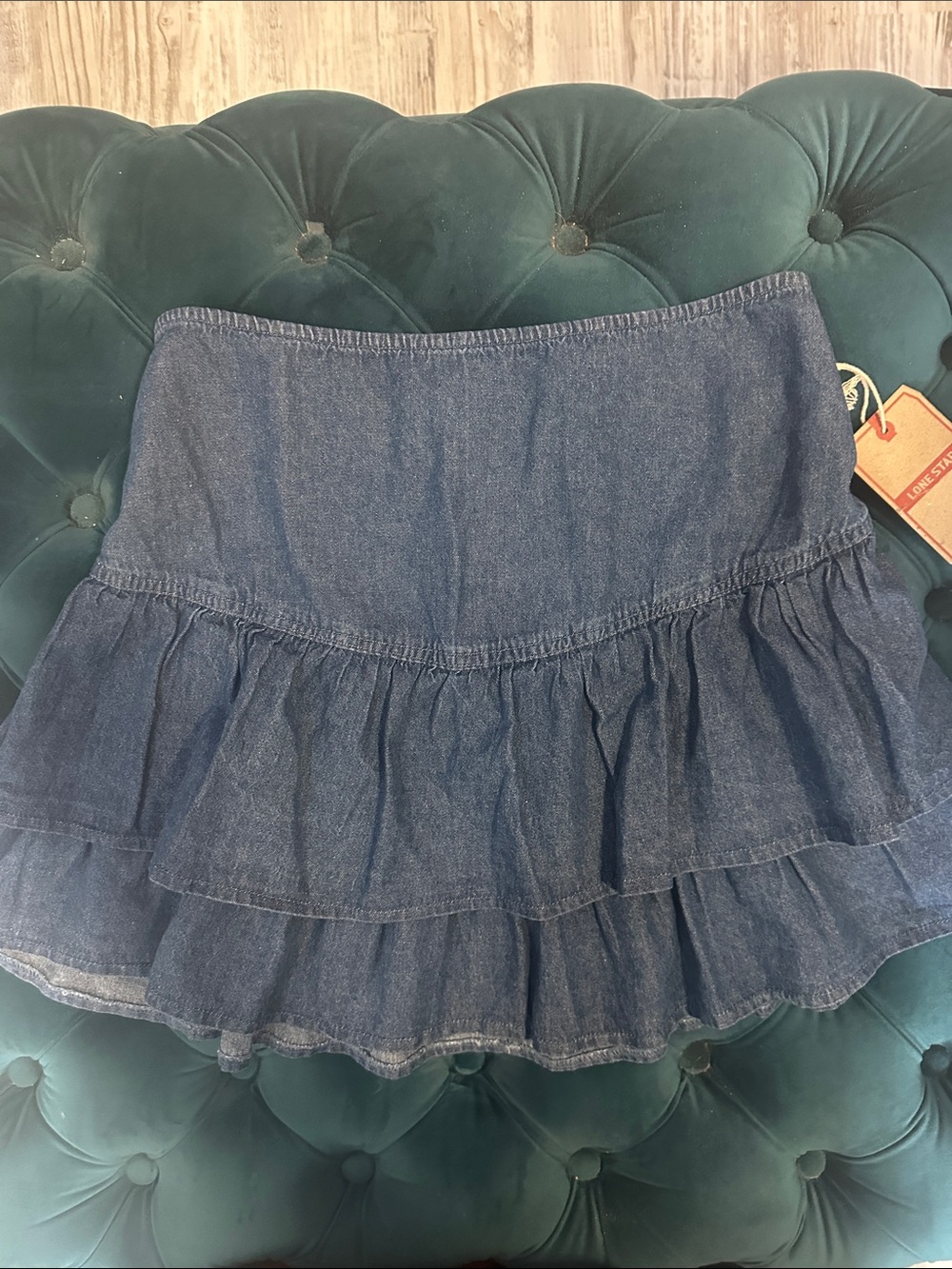 Tiered Denim Skirt - Dark Blue Ruffle Circle Skirt